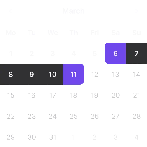 Calender example of selected rental dates